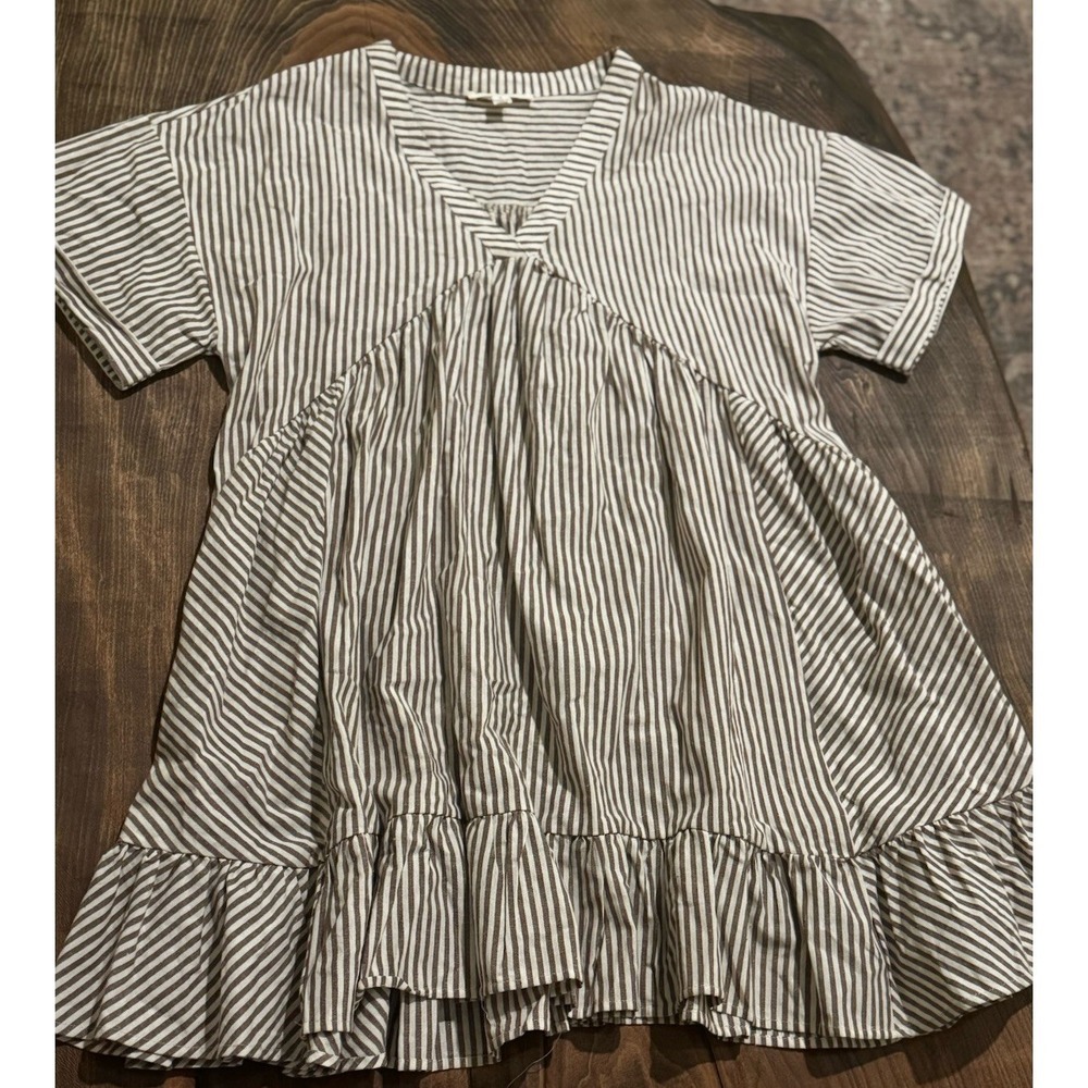 Vine & Love Brown Cream Striped Cotton Tiered Above Knee Dress Size Medium